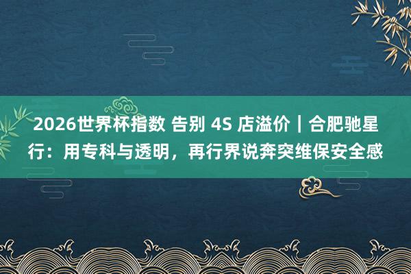 2026世界杯指数 告别 4S 店溢价｜合肥驰星行：用专科与透明，再行界说奔突维保安全感