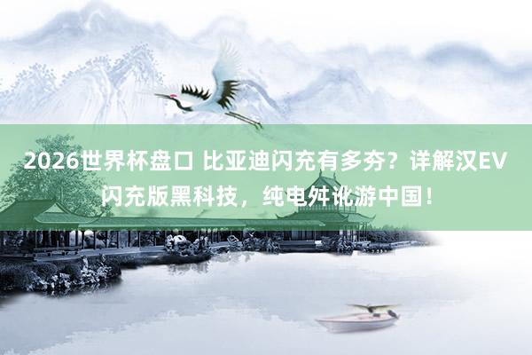 2026世界杯盘口 比亚迪闪充有多夯？详解汉EV闪充版黑科技，纯电舛讹游中国！