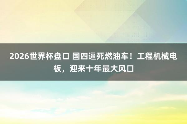 2026世界杯盘口 国四逼死燃油车！工程机械电板，迎来十年最大风口