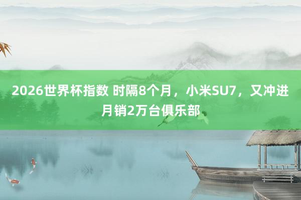 2026世界杯指数 时隔8个月，小米SU7，又冲进月销2万台俱乐部