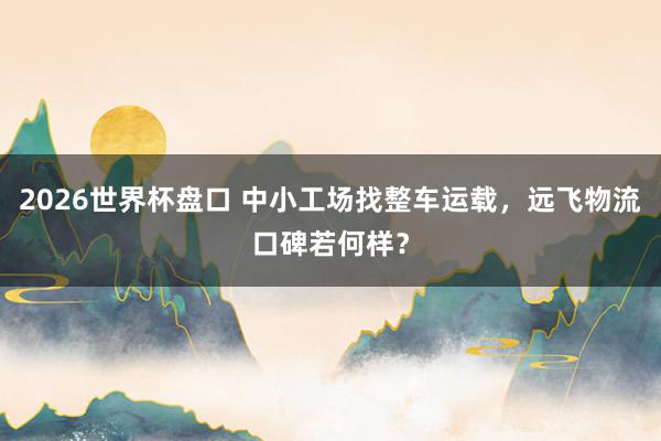 2026世界杯盘口 中小工场找整车运载，远飞物流口碑若何样？