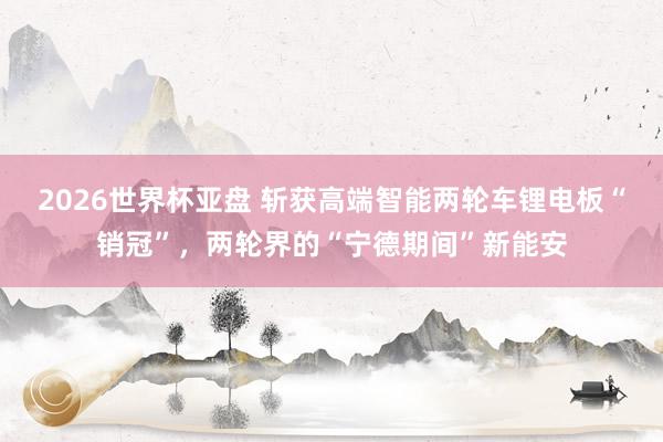 2026世界杯亚盘 斩获高端智能两轮车锂电板“销冠”，两轮界的“宁德期间”新能安
