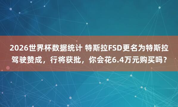 2026世界杯数据统计 特斯拉FSD更名为特斯拉驾驶赞成,行将获批,你会花6.4万元购买吗?
