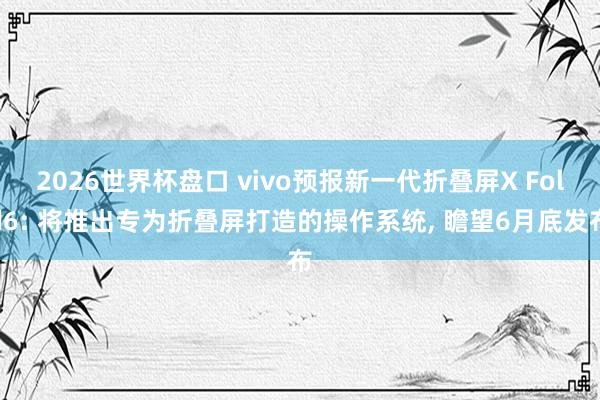 2026世界杯盘口 vivo预报新一代折叠屏X Fold6: 将推出专为折叠屏打造的操作系统， 瞻望6月底发布