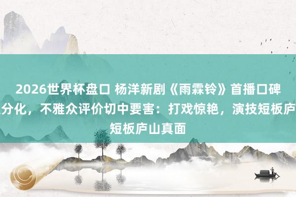 2026世界杯盘口 杨洋新剧《雨霖铃》首播口碑南北极分化，不雅众评价切中要害：打戏惊艳，演技短板庐山真面